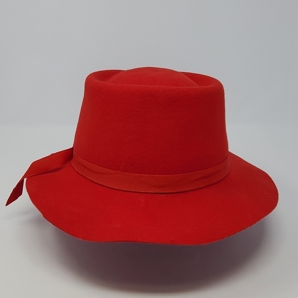 DORFMAN PACIFIC CO. DPC RED HAT 100% WOOL RED RIBBON ACCENT WOMEN SIZE MEDIUM - Picture 5 of 12